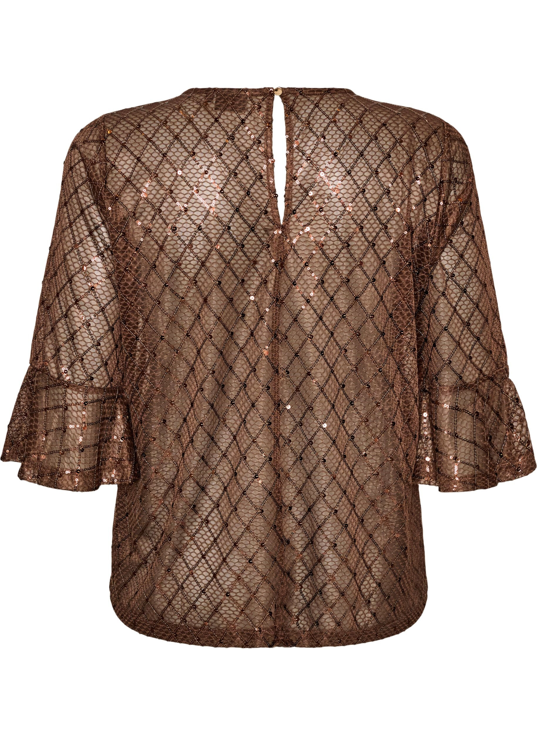 ZizziTransparente Bluse mit Pailletten und Rautenmuster, Braun, Packshot image number 1