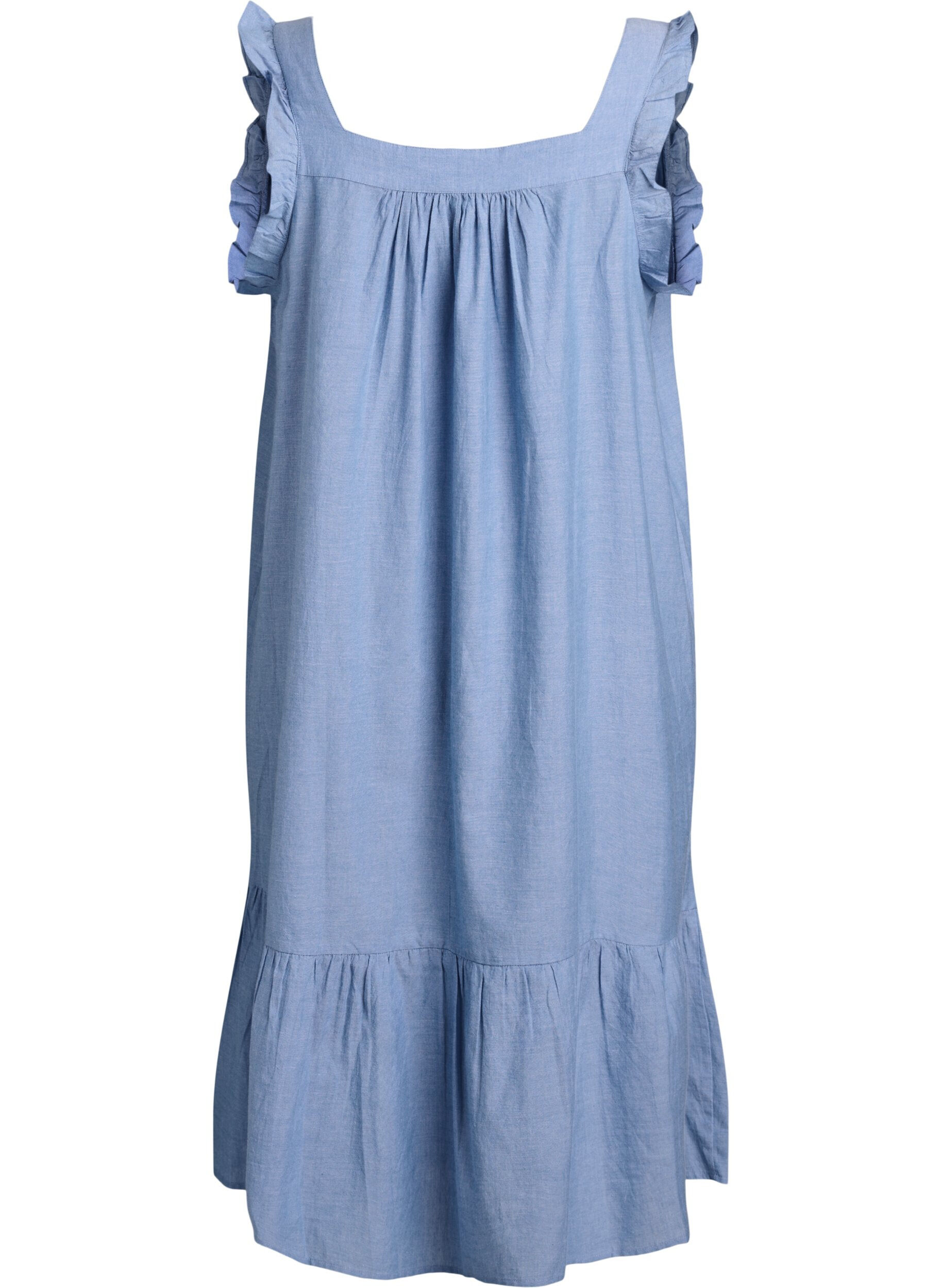 ZizziMidikleid aus Baumwolle mit R&uuml;schendetails, Blau, Packshot image number 1