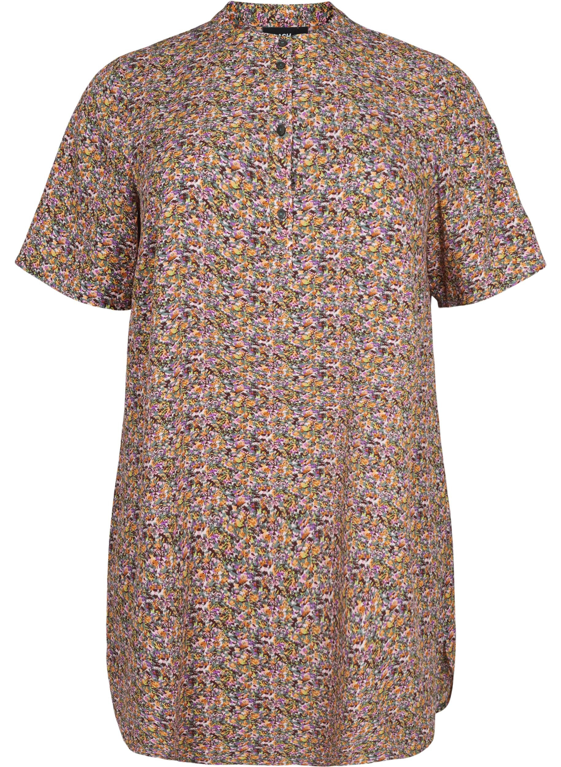 Zizzi FLASH - Gebl&uuml;mte Tunika mit kurzen &Auml;rmeln, Multi Ditsy, Packshot image number 0