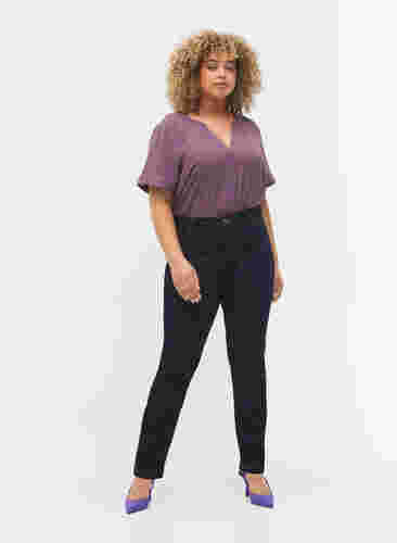 Kurzärmelige Bluse mit V-Ausschnitt, Vintage Violet, Model image number 2
