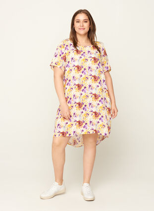 Kurzarm Kleid mit Blumenprint, Flower AOP, Model image number 2