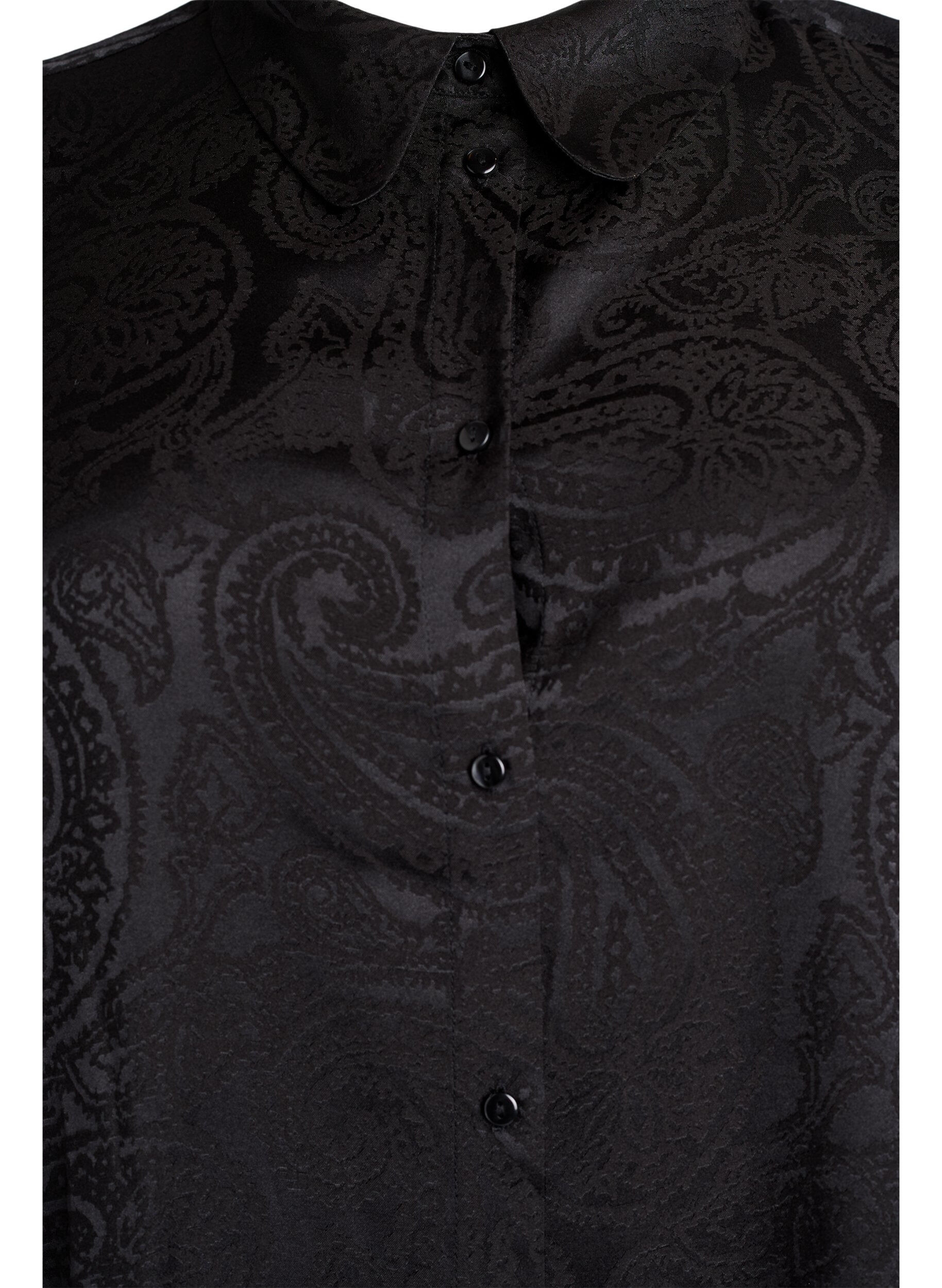 Zizzi Bluse mit Ton-in-Ton Paisleymuster, Schwarz, Packshot image number 2