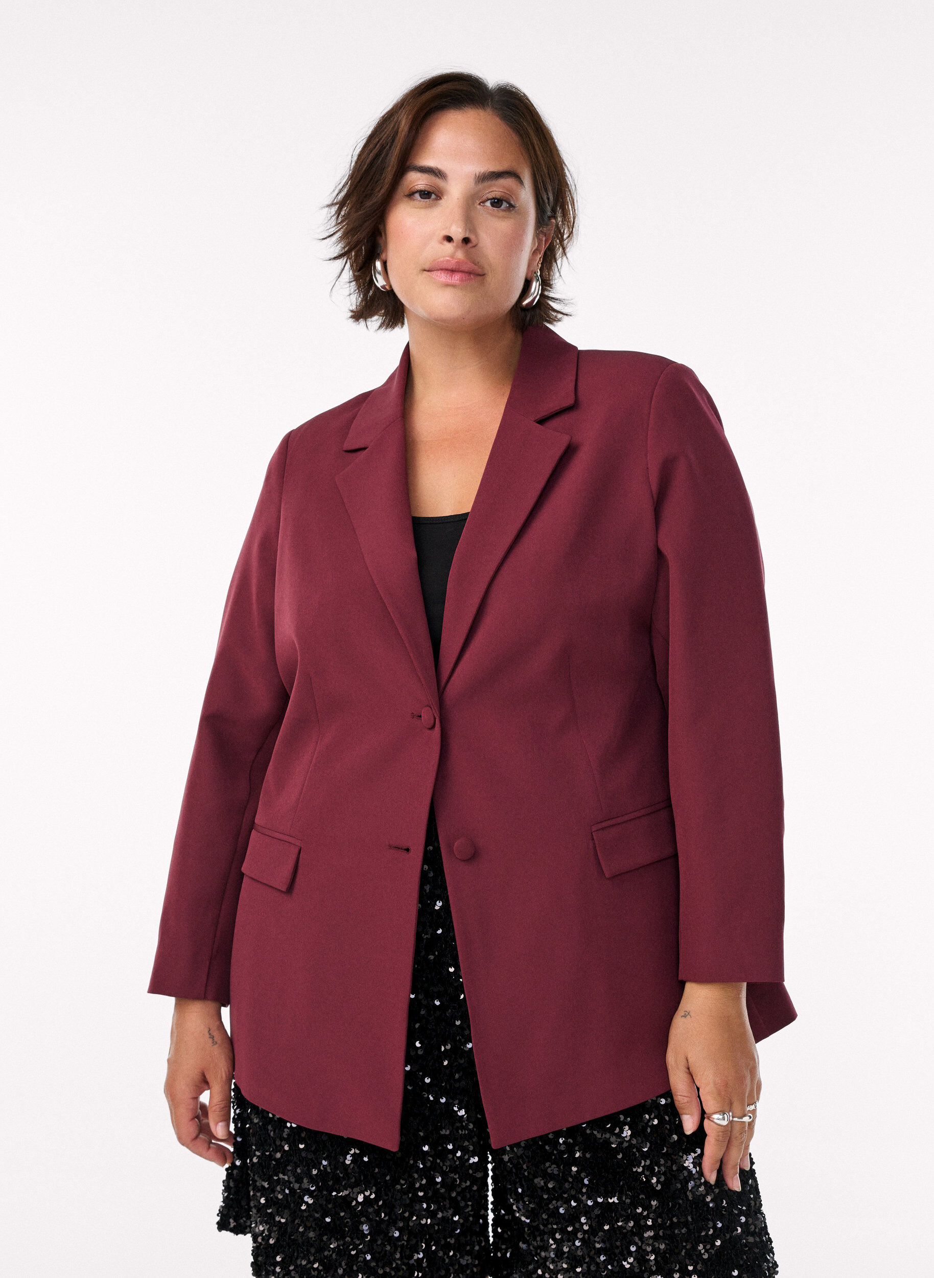 Zizzi Klassischer Blazer mit Knopfverschluss, Rot, Model image number 0