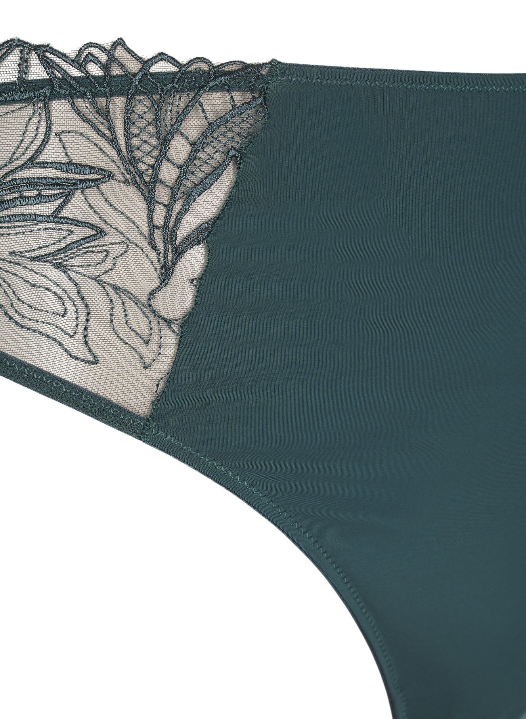 Zizzi Stringtanga aus Mikrofaser mit Spitzensaum, Gr&uuml;n, Packshot image number 2