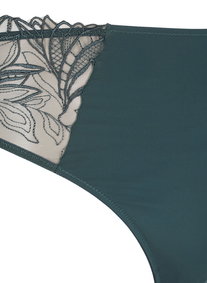 Stringtanga aus Mikrofaser mit Spitzensaum, Grün, Packshot image number 2