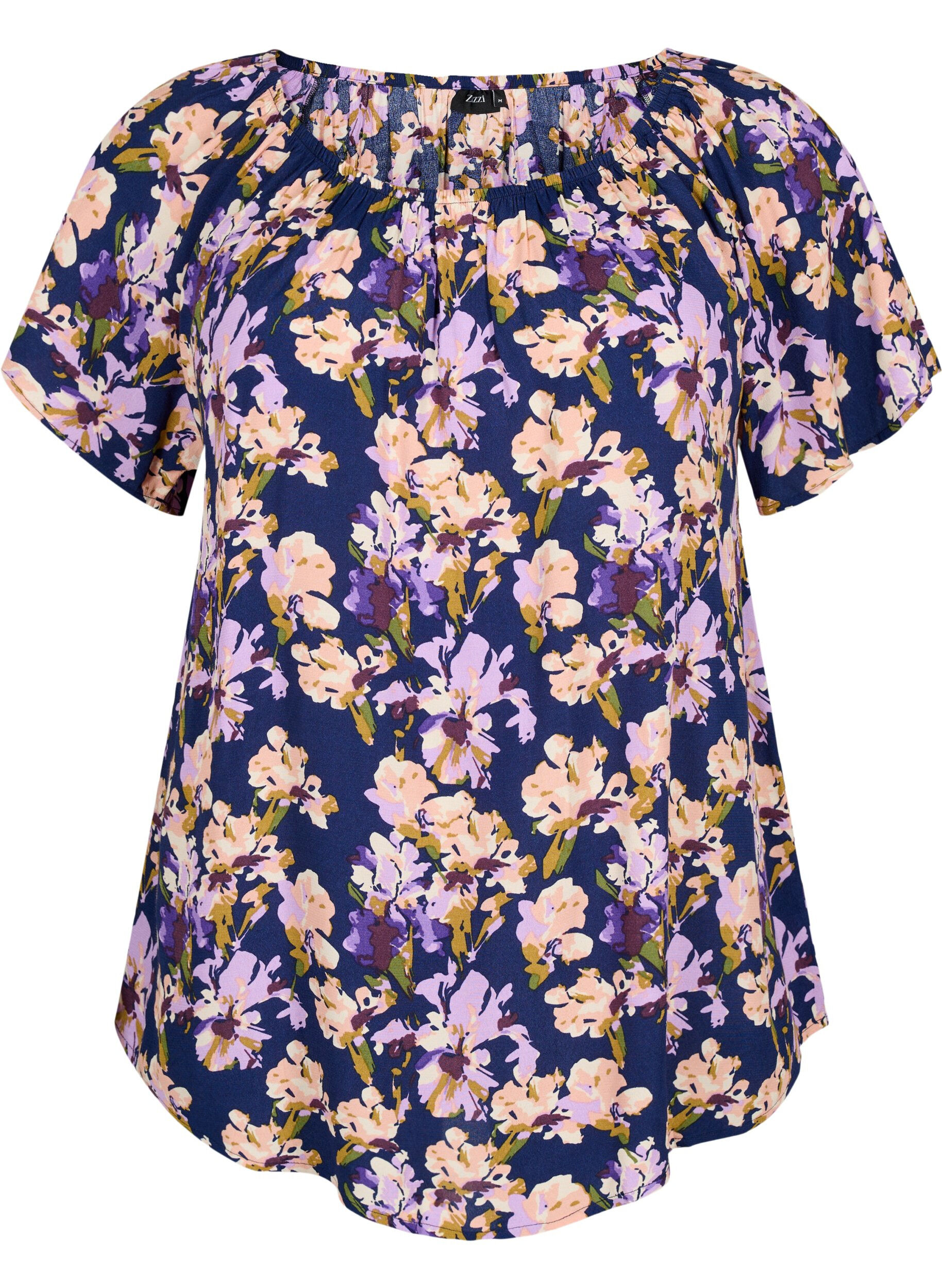 Zizzi Bluse aus Viskose mit Blumenmuster und kurzen &Auml;rmeln, Small Flower AOP, Packshot image number 0
