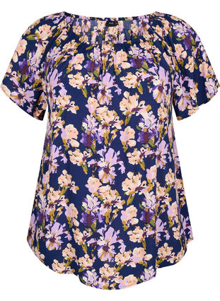 Bluse aus Viskose mit Blumenmuster und kurzen Ärmeln, Small Flower AOP, Packshot image number 0