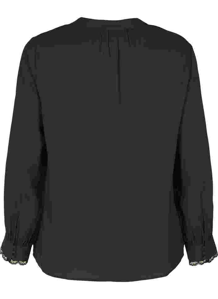 Langärmelige Bluse mit V-Ausschnitt, Black, Packshot image number 1