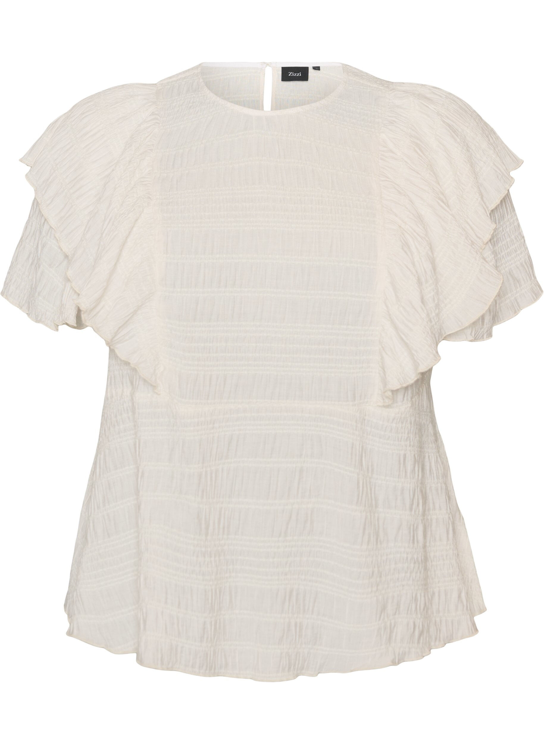 ZizziBluse mit gesmokter Textur und R&uuml;schen&auml;rmeln, Vanille, Packshot image number 0