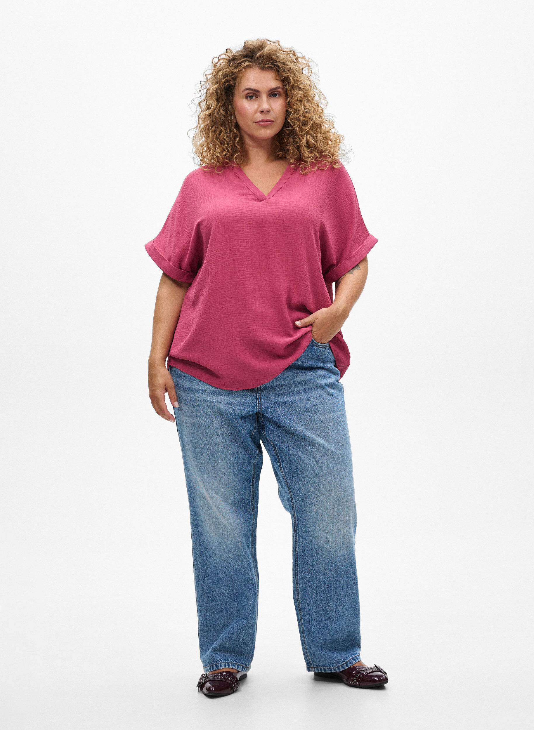 ZizziLockere Bluse mit kurzen &Auml;rmeln, Rot, Model image number 1