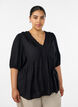 Bluse aus Viskose mit gepunkteter Struktur und V-Ausschnitt, Schwarz, Model image number 0