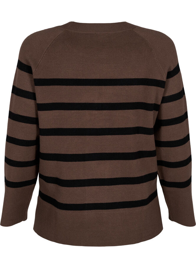 Gestreifte Strickbluse mit Rundhalsausschnitt - Braun - Gr. 42-64 