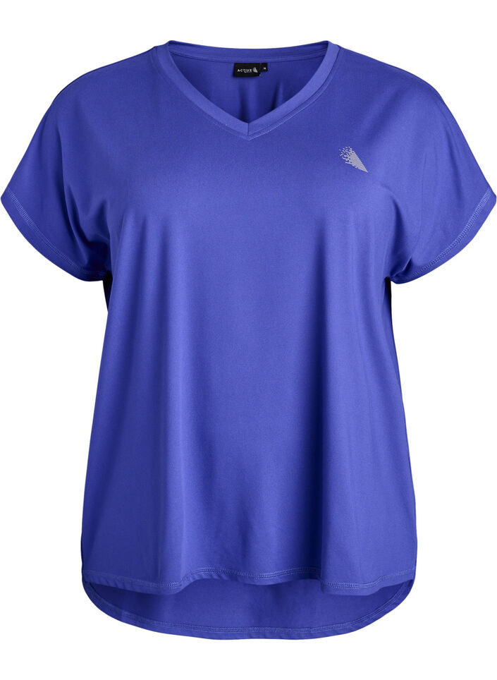 Kurzarm Trainingsshirt mit V-Ausschnitt, Lila, Packshot image number 0