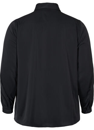 Einfarbige Hemdbluse mit Fransen, Black, Packshot image number 1