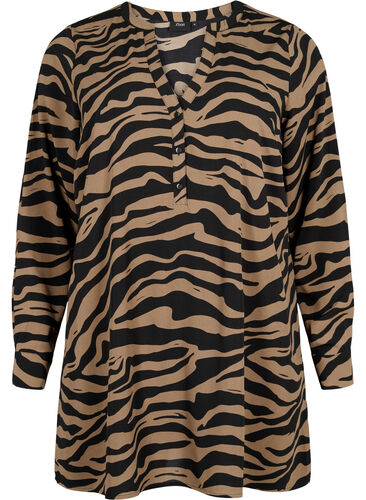 Langärmlige Tunika mit Zebra-Print, Black/Brown Zebra, Packshot image number 0