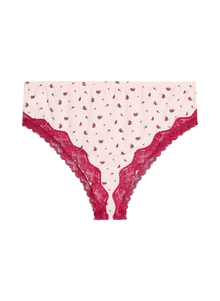 Gebl&uuml;mter Brazilian Slip mit Spitze, Rot, Packshot image number 1