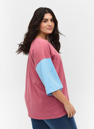 Colourblock T-Shirt mit 2/4-Ärmeln, Pink Blocking, Model image number 0