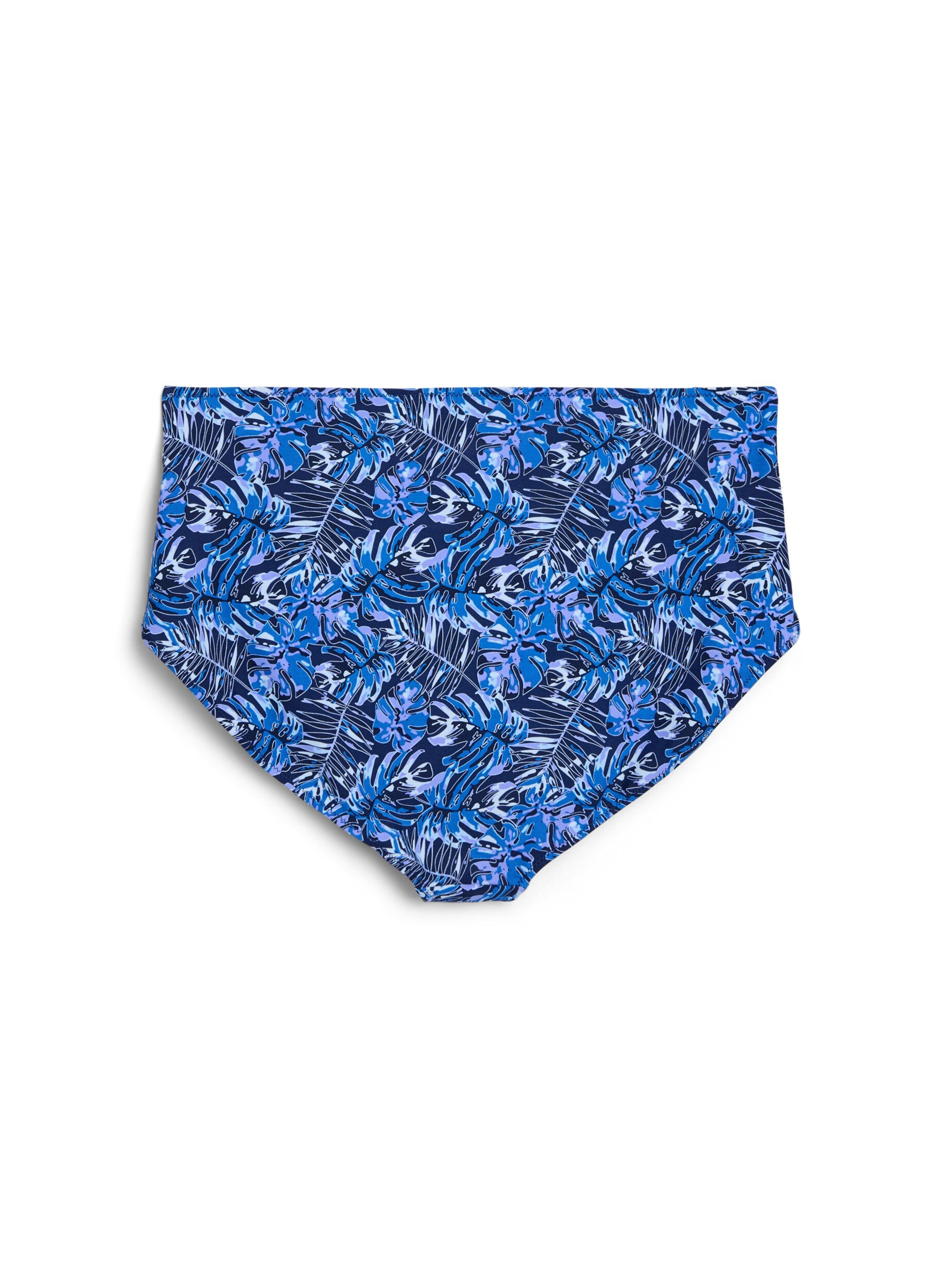 ZizziHoch taillierte Bikinihosen mit Muster, Blau, Packshot image number 1