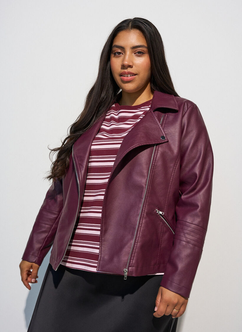 Bikerjacke aus Kunstleder, Rot, Model image number 0