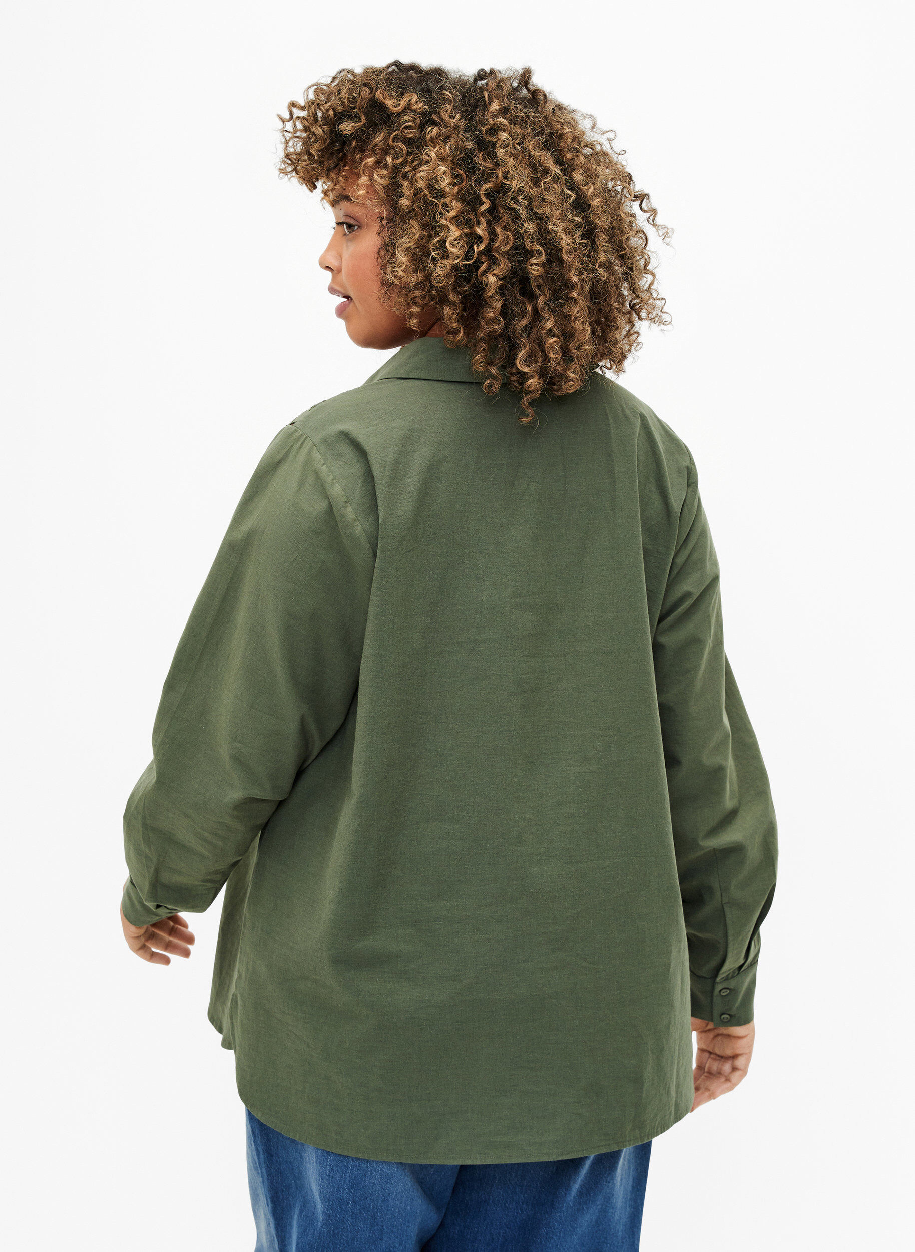 Zizzi Baumwollhemd mit Lochstickerei, Thyme, Model image number 1