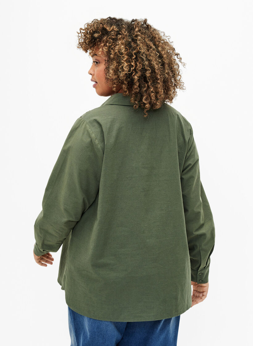 Baumwollhemd mit Lochstickerei, Thyme, Model image number 1