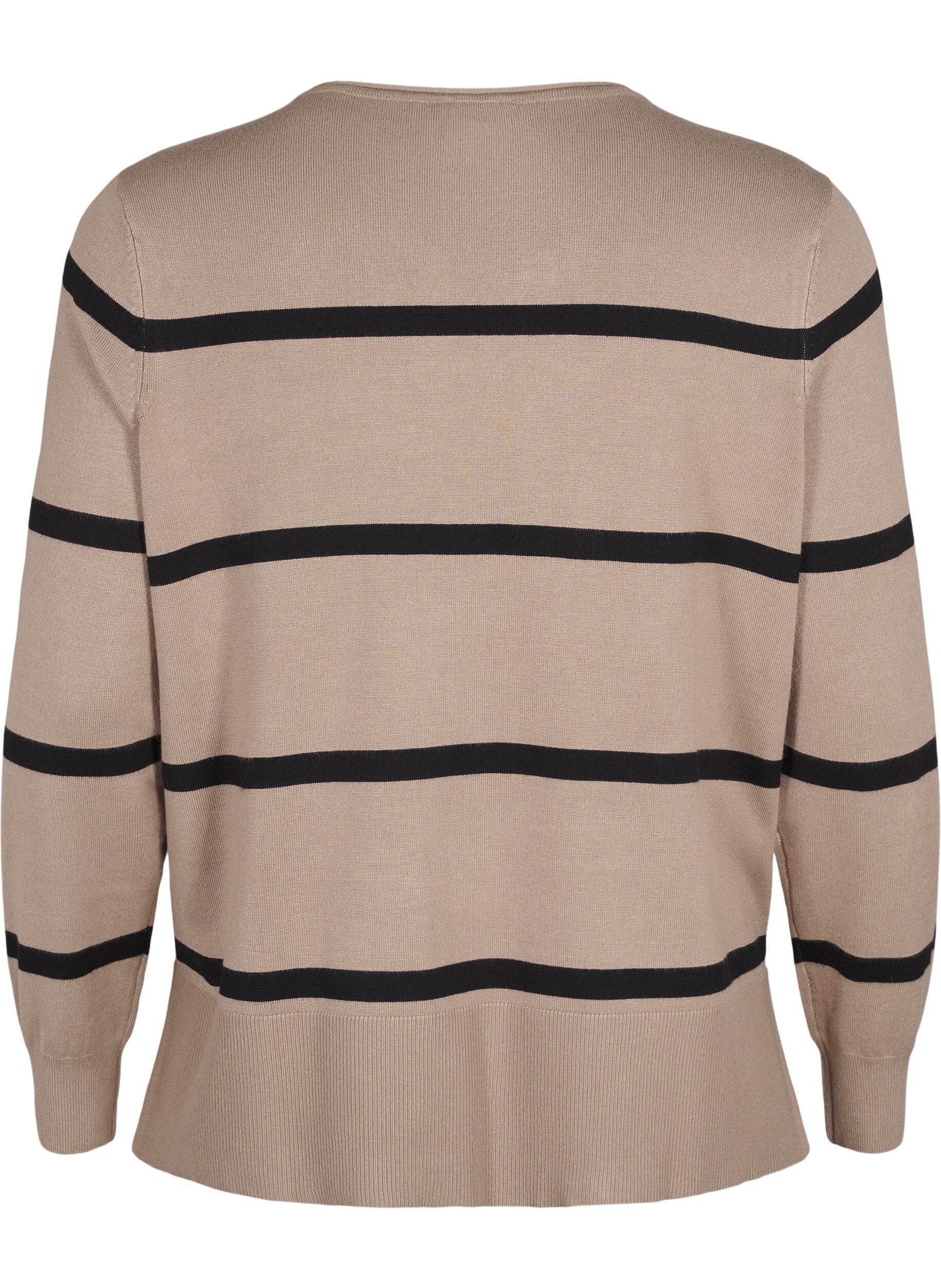 Zizzi Gestrickte Viskosebluse mit Streifen, Grau, Packshot image number 1