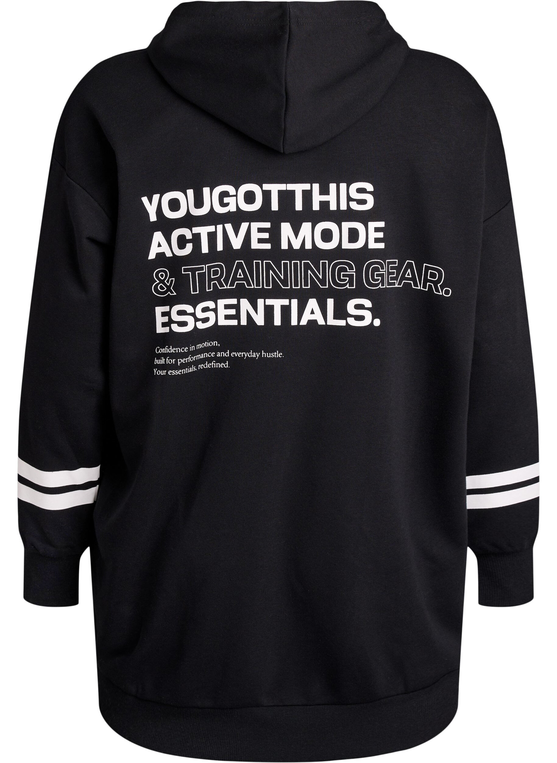 Zizzi Lange Sweat-Strickjacke mit Printdetails, Schwarz, Packshot image number 1