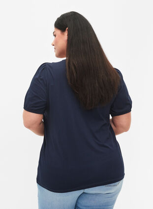 T-Shirt aus Baumwolle mit 2/4-Ärmeln, Navy Blazer, Model image number 1
