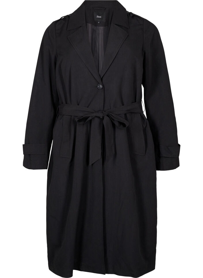 Langer Trenchcoat mit Gürtel, Black, Packshot image number 0