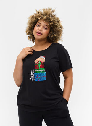 Weihnachts-T-Shirt aus Baumwolle, Black Gift, Model image number 0