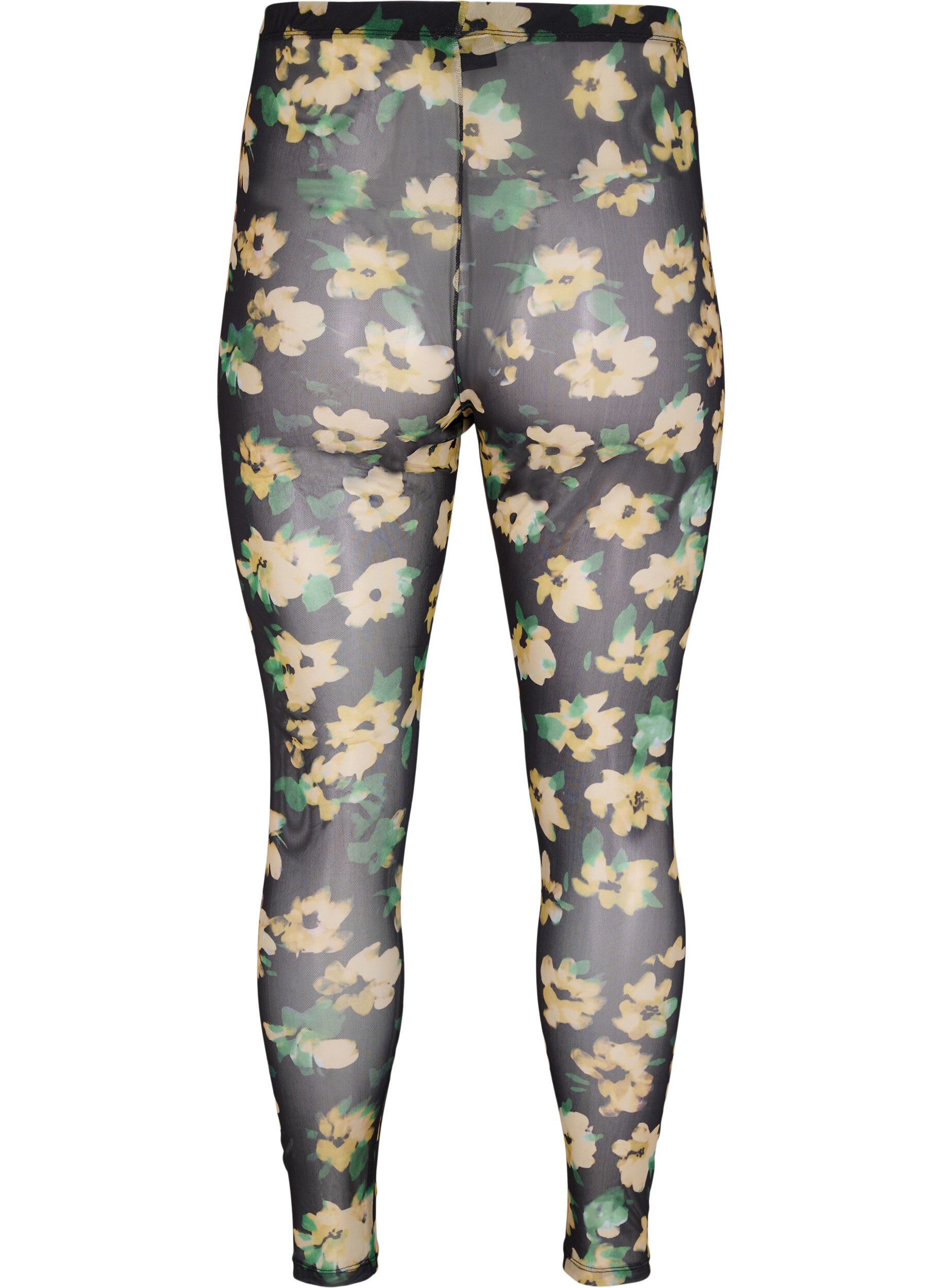 Zizzi Mesh-Leggings mit Blumenprint, Yellow Green AOP, Packshot image number 1
