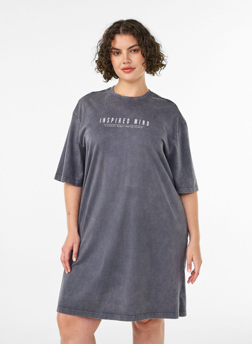 Lockeres T-Shirt-Kleid mit Washed-Optik, Grau, Model image number 0