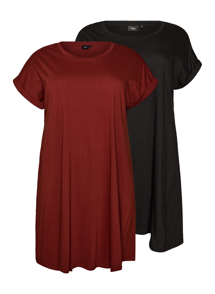 2er-Pack T-Shirt-Kleid mit kurzen &Auml;rmeln, Orange, Packshot image number 0