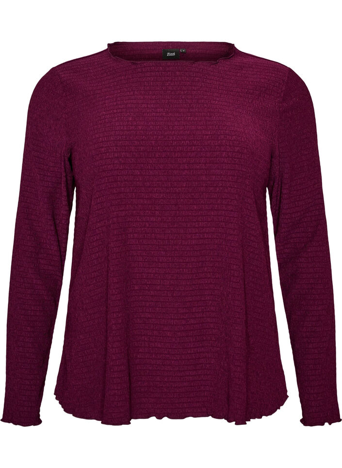 Strukturierte Bluse mit Wellenkanten, Lila, Packshot image number 0