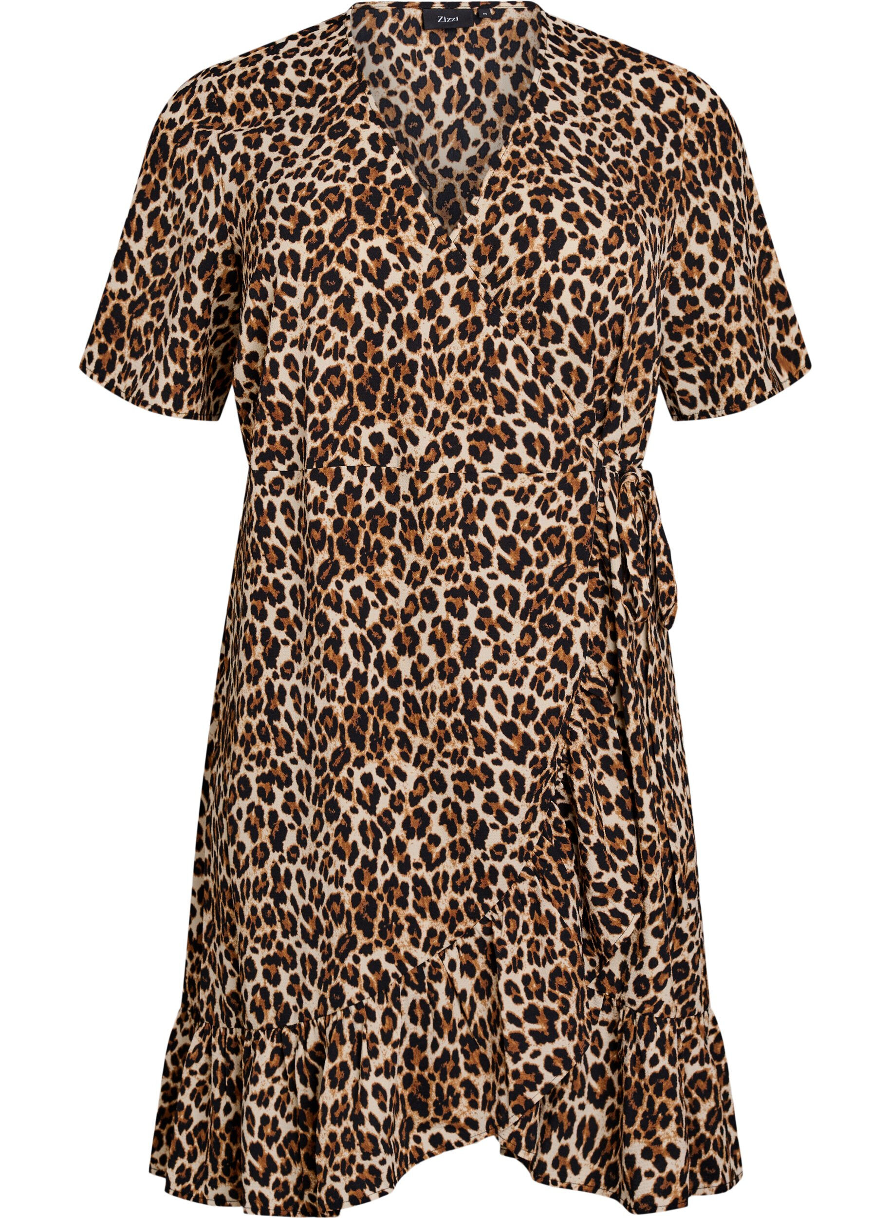 Zizzi Wickelkleid mit Print und kurzen &Auml;rmeln, Braun, Packshot image number 0