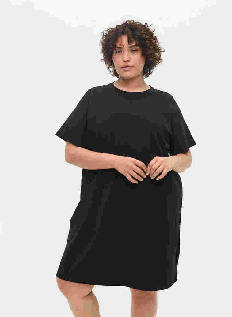 Einfarbiges T-Shirt-Nachthemd aus Baumwolle, Black, Model