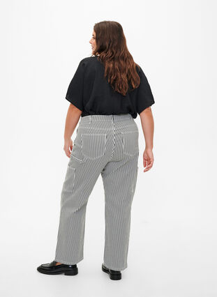Gestreifte Cargo-Jeans mit gerader Passform, Black White Stripe, Model image number 1