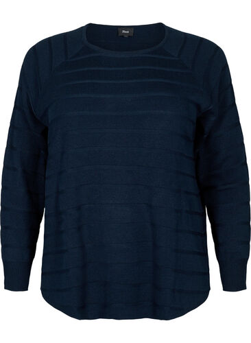 Gestrickte Bluse mit ton-auf-Ton Streifen, Navy Blazer, Packshot image number 0
