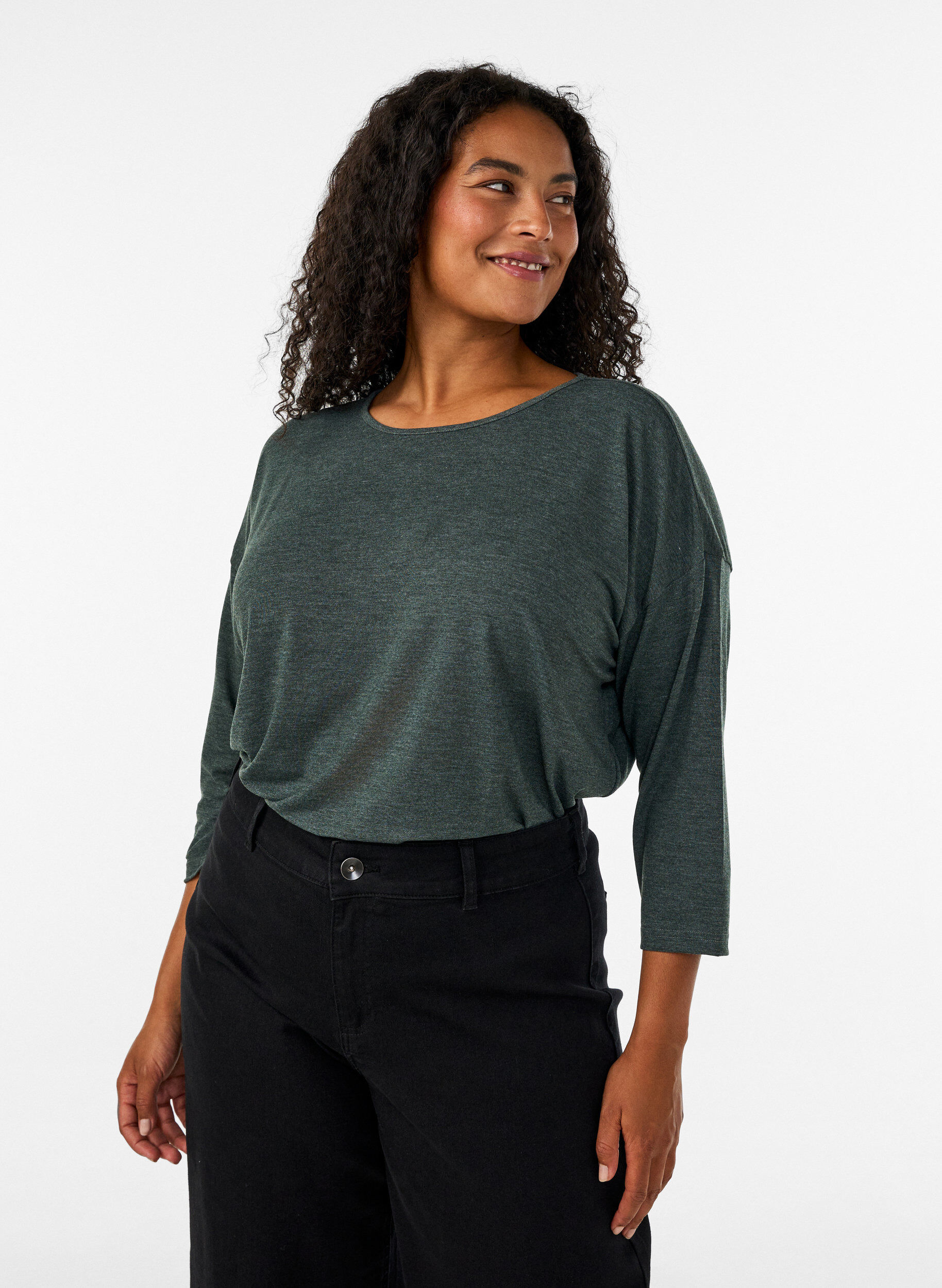 Bluse aus Jersey mit 3/4-&Auml;rmeln , Gr&uuml;n, Model