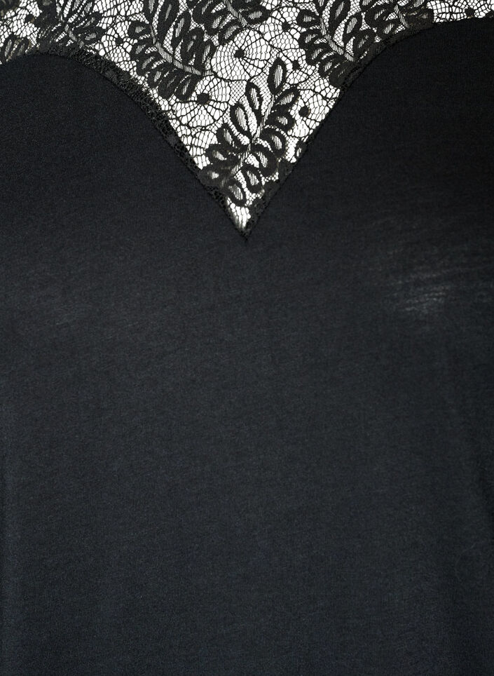 Bluse mit Spitzeneinsatz und Ballon&auml;rmeln, Schwarz, Packshot image number 2