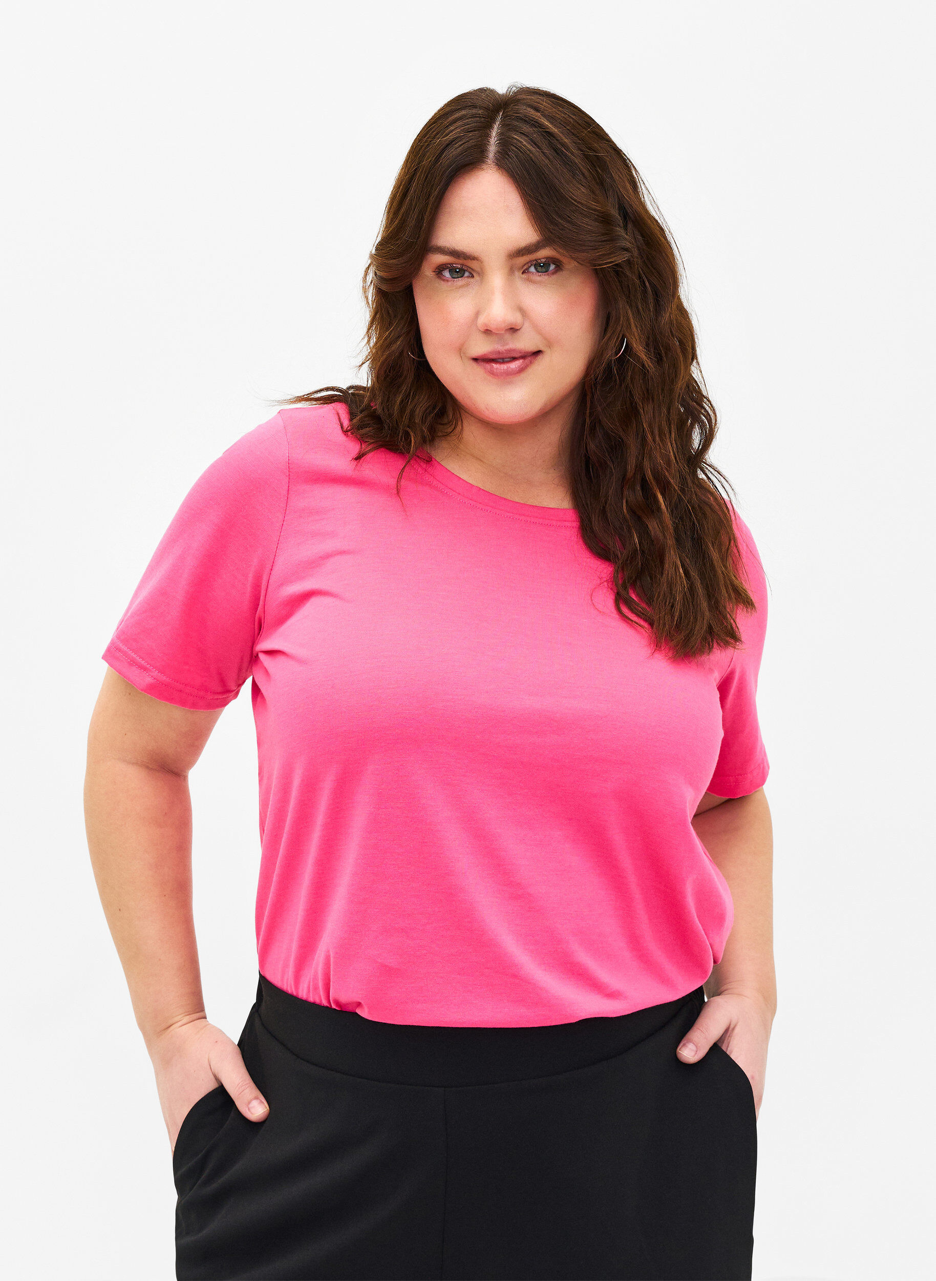 Zizzi FLASH - T-Shirt mit Rundhalsausschnitt, Hot Pink, Model image number 0