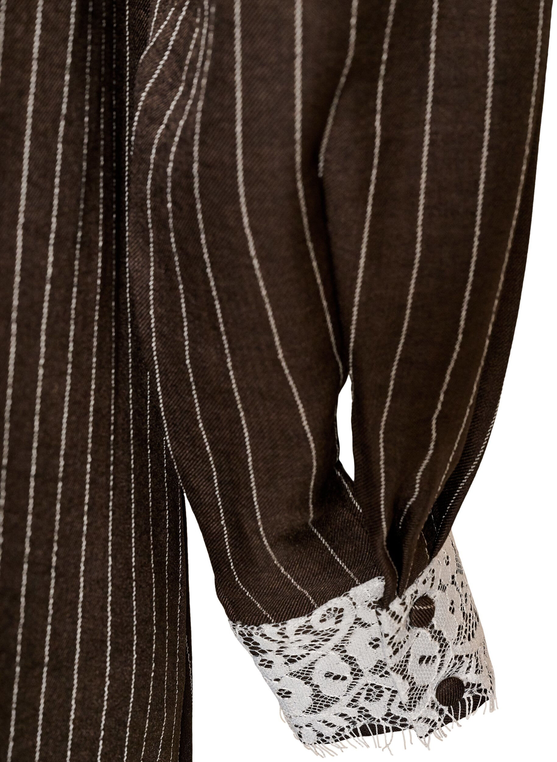 ZizziKnielanges Kleid mit Nadelstreifen und Spitzenbesatz, Braun, Packshot image number 3