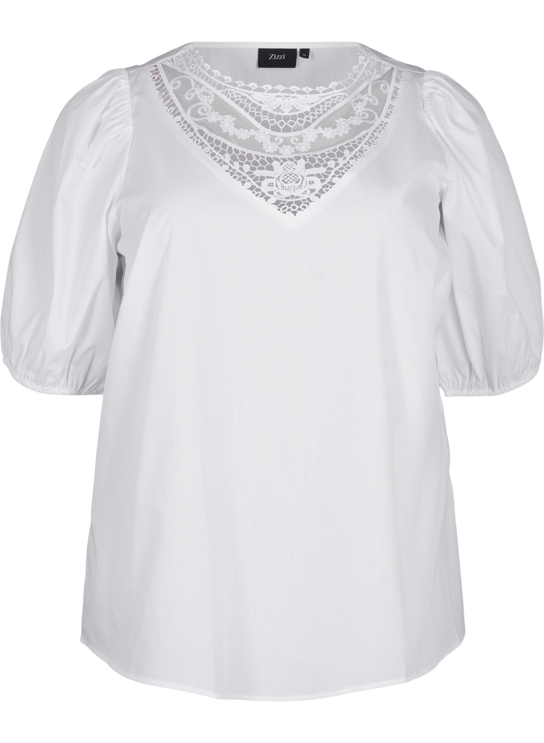 Zizzi Kurz&auml;rmelige Bluse mit Spitzendetail, Bright White, Packshot image number 0