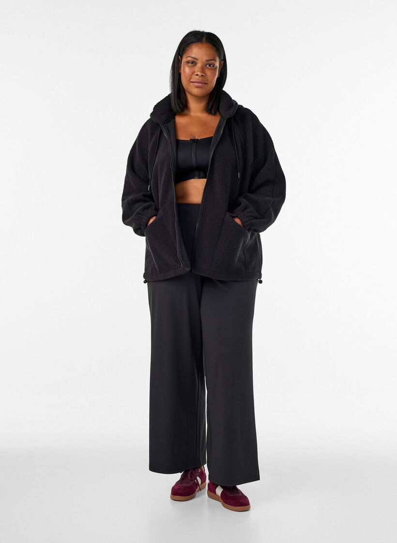 Teddyjacke mit Kapuze und Rei&szlig;verschluss, Schwarz, Model image number 1