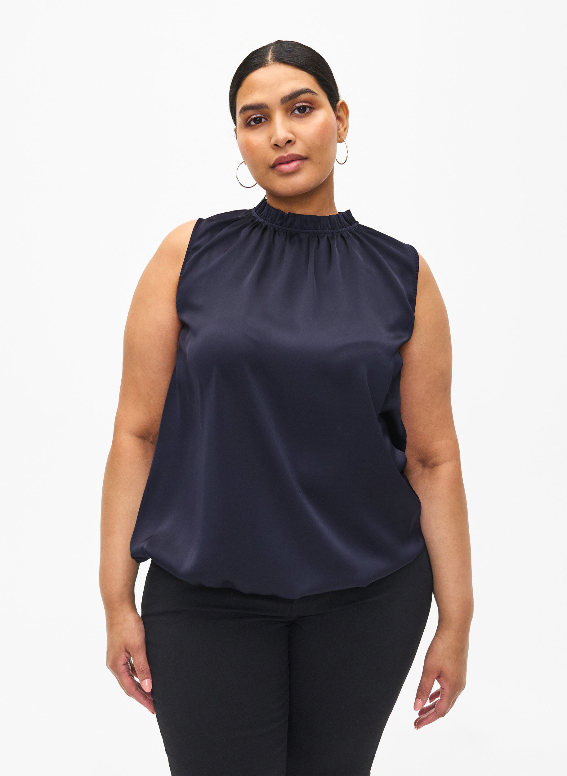 Zizzi &Auml;rmelloses Party-Top aus Satin, Night Sky, Model image number 0