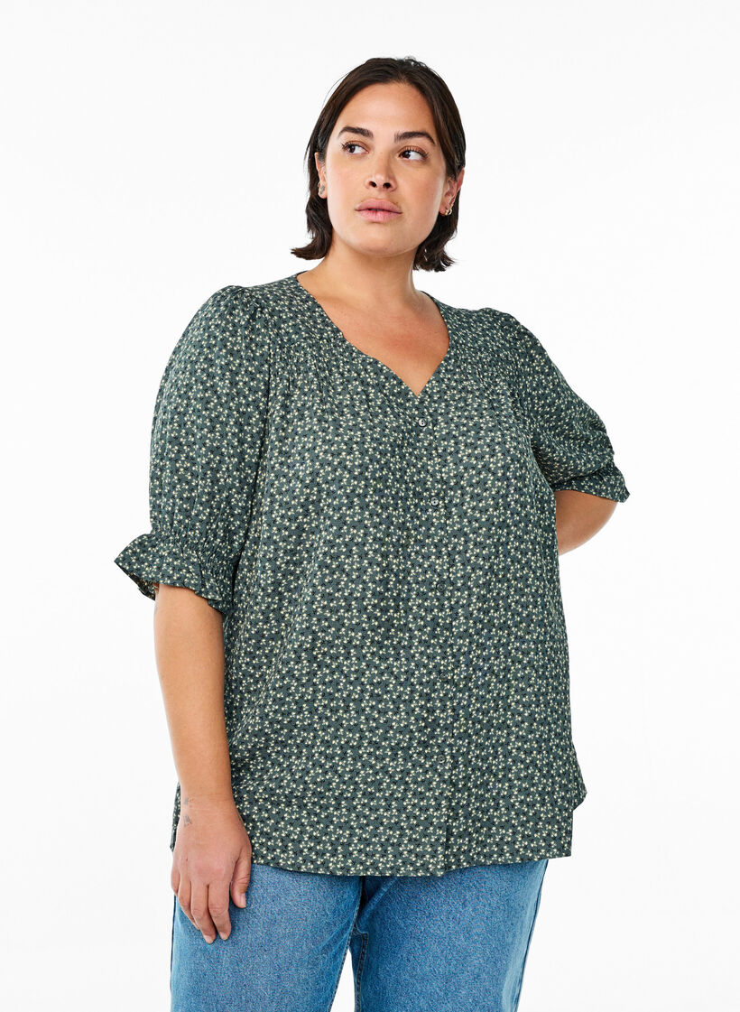 Bluse mit 1/2 &Auml;rmeln, Gr&uuml;n, Model image number 0