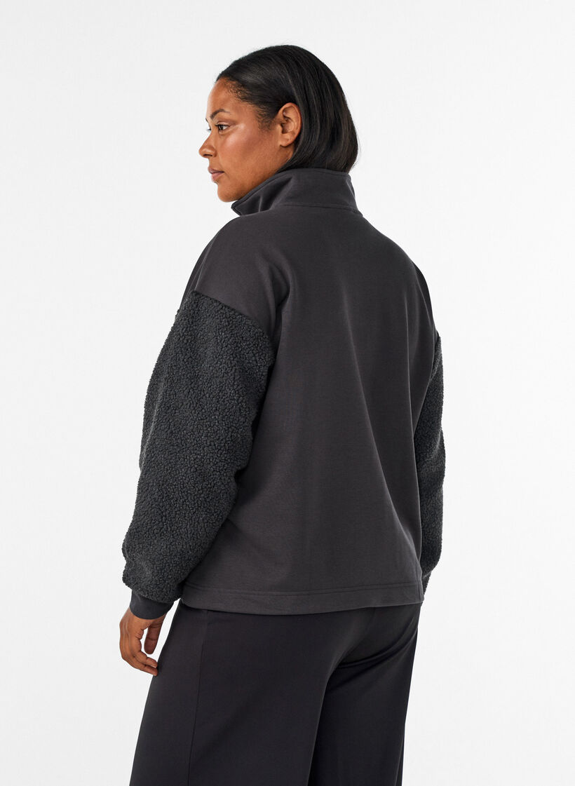 Sweatshirt mit Teddy-&Auml;rmeln und hohem Kragen, Grau, Model image number 2