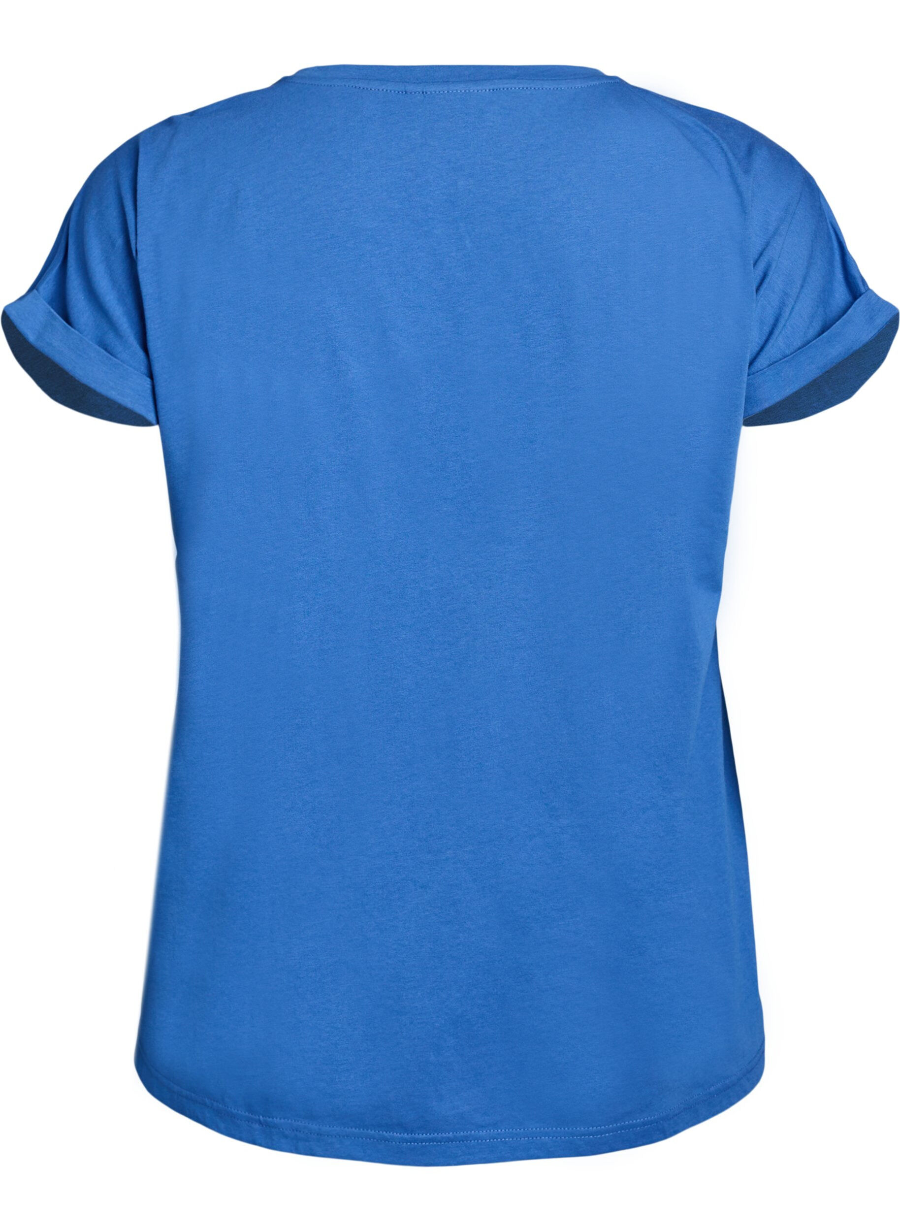 Zizzi Kurz&auml;rmeliges T-Shirt aus einer Baumwollmischung, Blau, Packshot image number 1