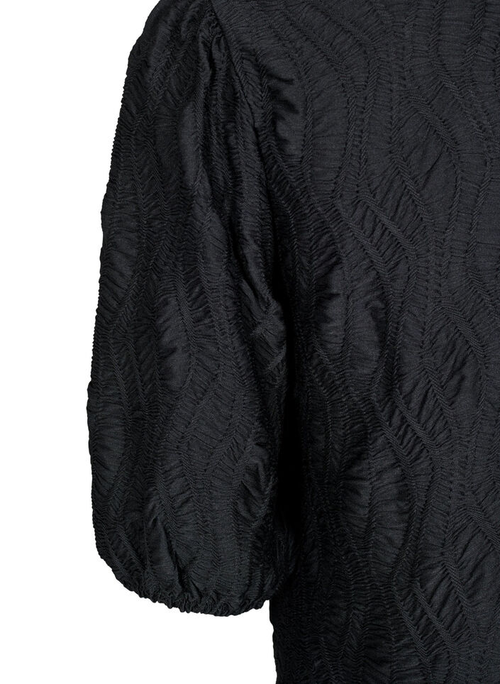 Bluse mit Struktur und 3/4-&Auml;rmeln, Schwarz, Packshot image number 3