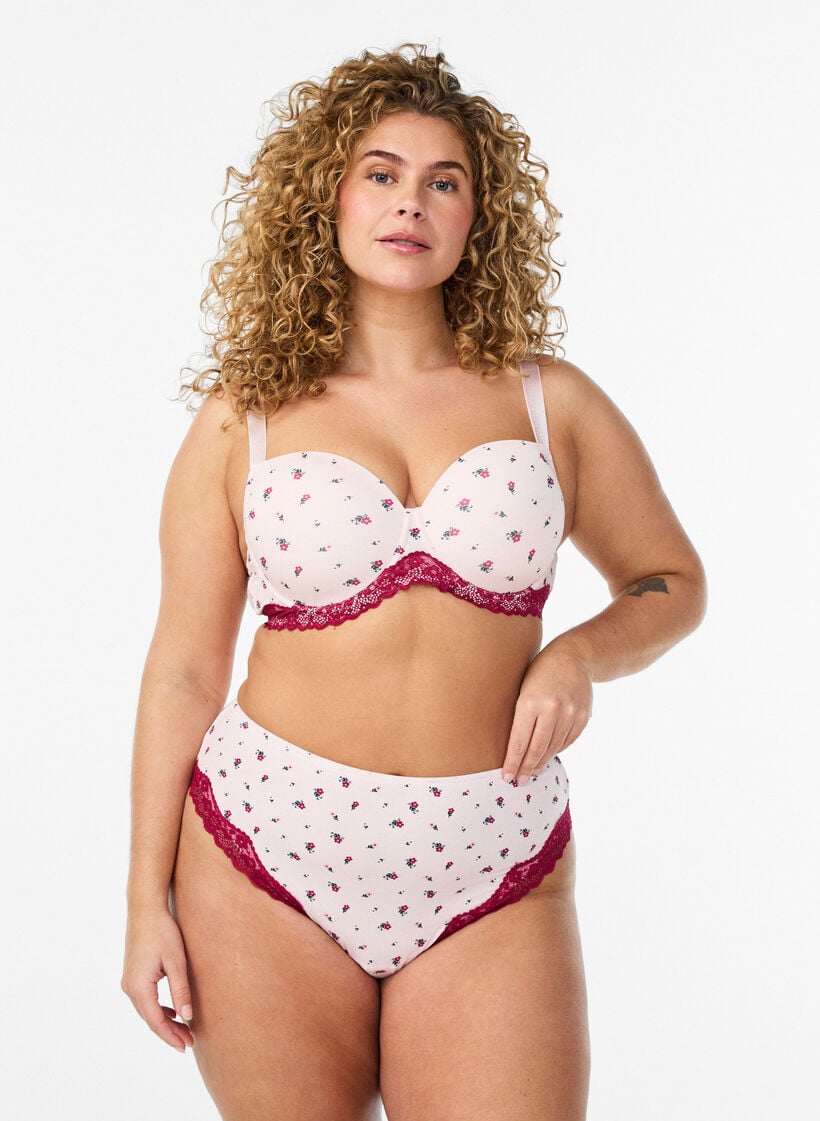 Gebl&uuml;mter Brazilian Slip mit Spitze, Rot, Model image number 0